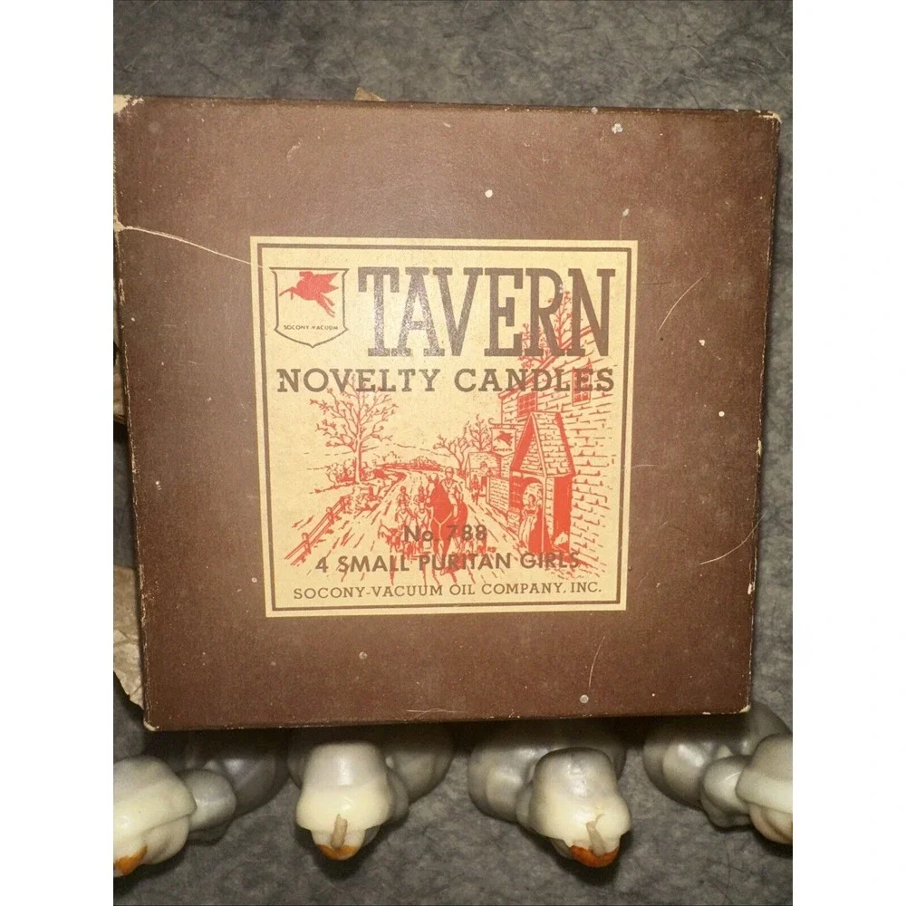 Vintage Tavern Socony-Vacuum Oil Co. No 787 Box‎ 4 Small Puritan Girls Candles